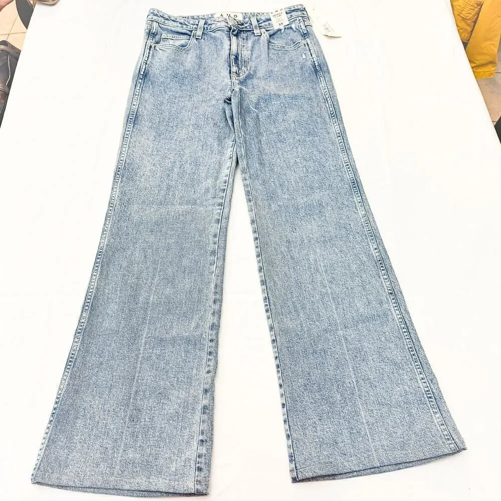AMO Georgia Flare Mid Rise Flare Respect Leg Long Inseam Denim jeans Size 30 NWT